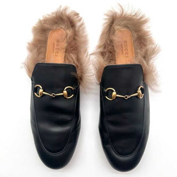Gucci Princetown Fur Mule Black Horsebit Slipper Shearling Loafer Flats EU39 US9 - Picture 9 of 13